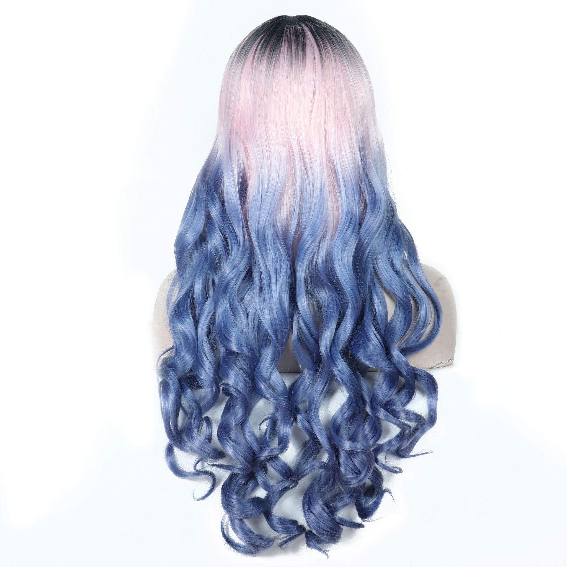 Pink Blue Long Curly Wig Large Wave Wig Set