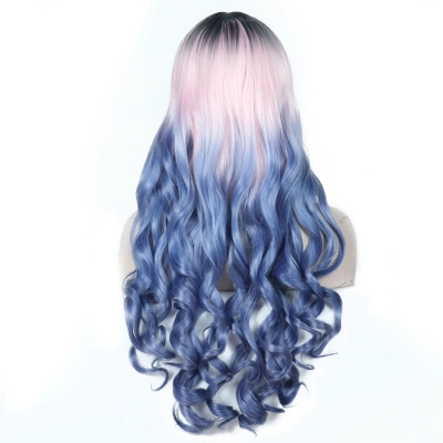 Pink Blue Long Curly Wig Large Wave Wig Set 02