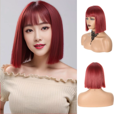 Red Bob Short Hair Wig with Bangs 02