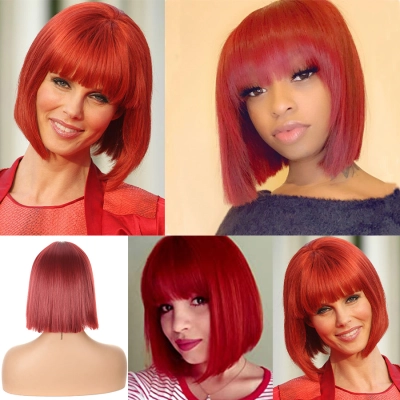 Red Bob Short Hair Wig with Bangs 01