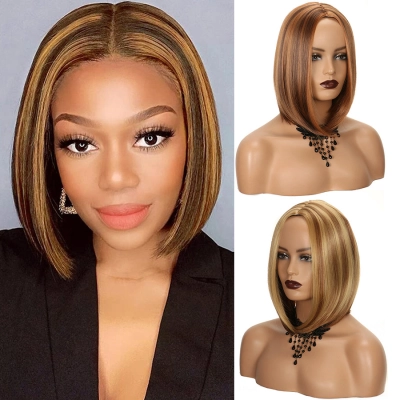 Shoulder-length Highlighted Straight Hair Wig 01