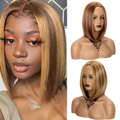 Shoulder-length Highlighted Straight Hair Wig 02