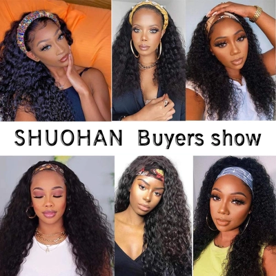 Small Curly Hair Hooded Women's Headscarf Hairband Black Wig 01