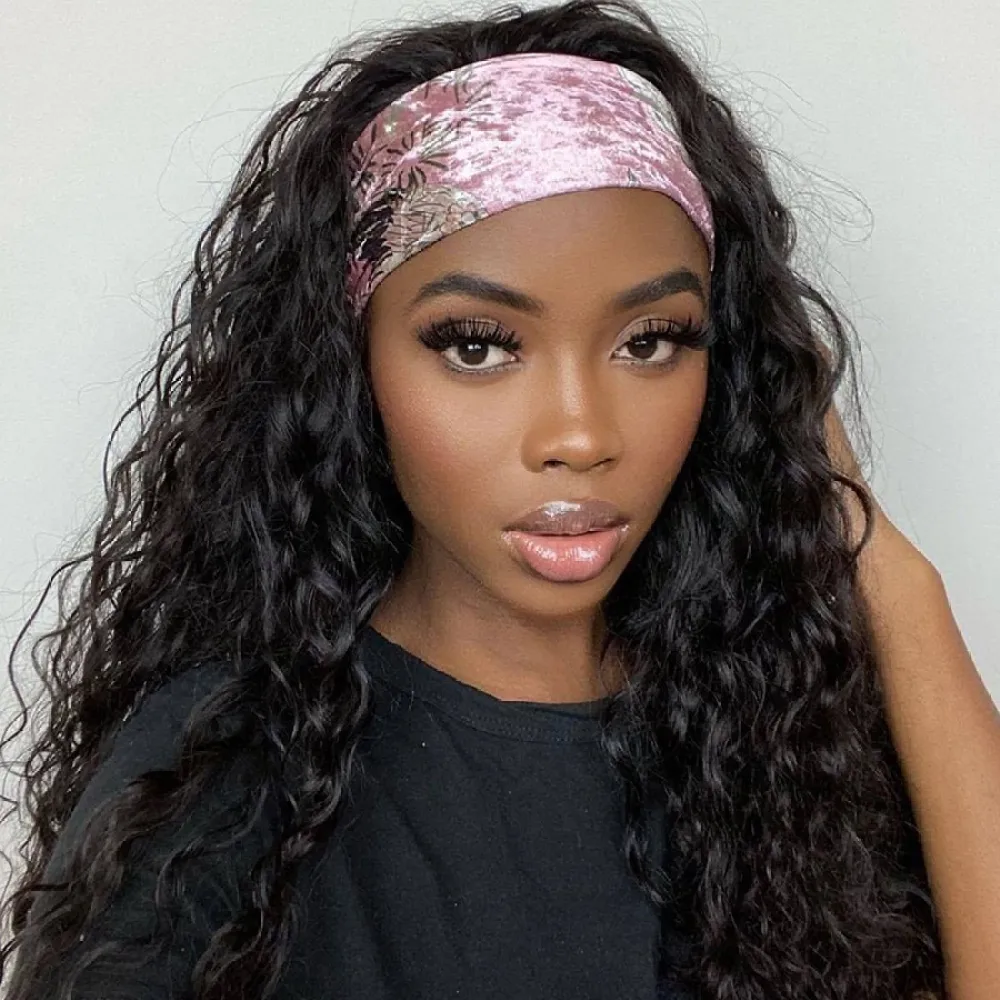 Small Curly Hair Hooded Women's Headscarf Hairband Black Wig
