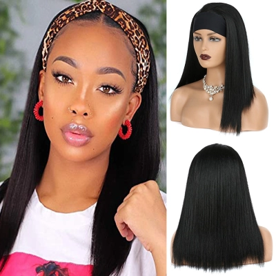 Wig for Women with Hood Black Medium Long Straight Hair 01