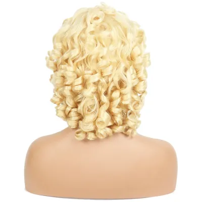 Beige Medium Long Hair Wig Women's Headband Small Curly Wig 02