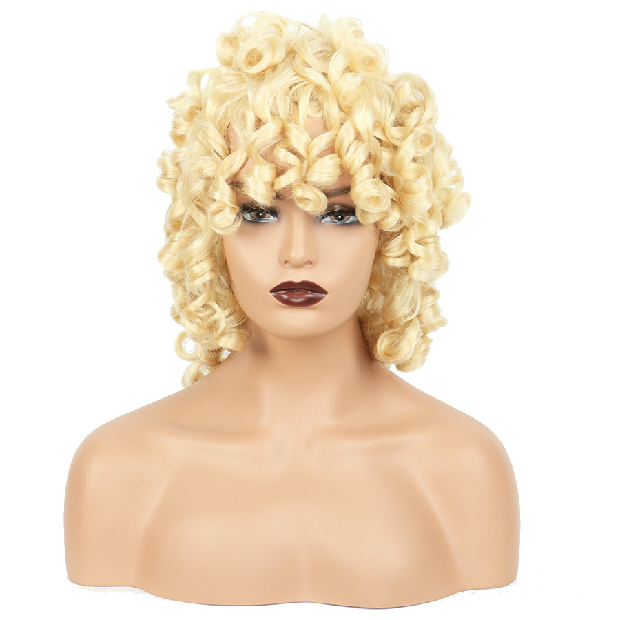 Beige Medium Long Hair Wig Women's Headband Small Curly Wig