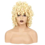 Beige Medium Long Hair Wig Women's Headband Small Curly Wig