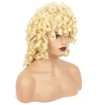 Beige Medium Long Hair Wig Women's Headband Small Curly Wig