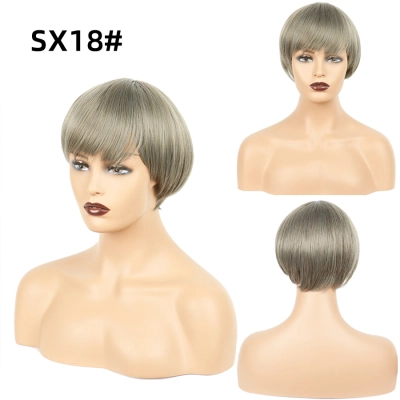 Fashionable chemical fiber short hair gray full headgear 01