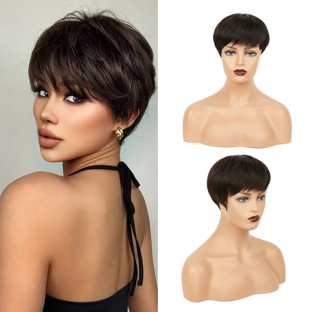 Short Wig Women's Thin and Breathable Dark Brown Full Wig