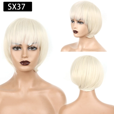 Wig Off-white Straight Bangs for Women with Short Straight Hair 02