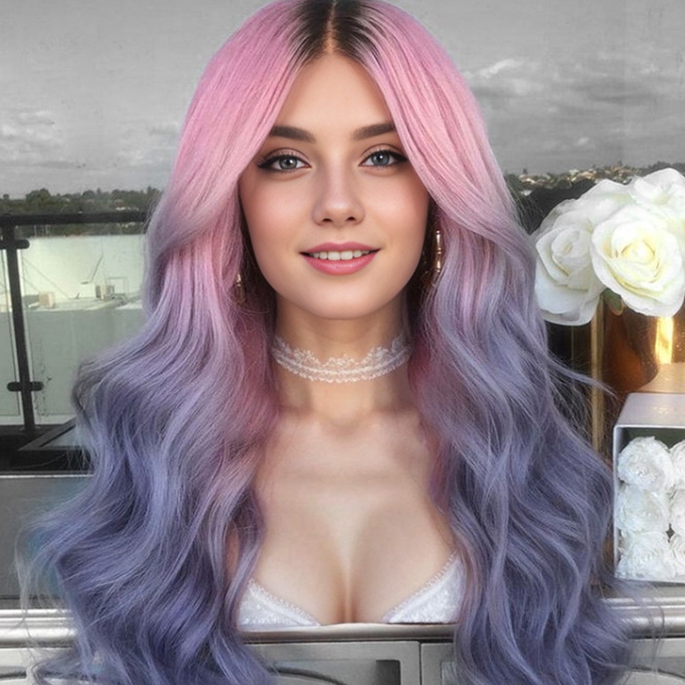  Gradient Color Mid-length Wig Set