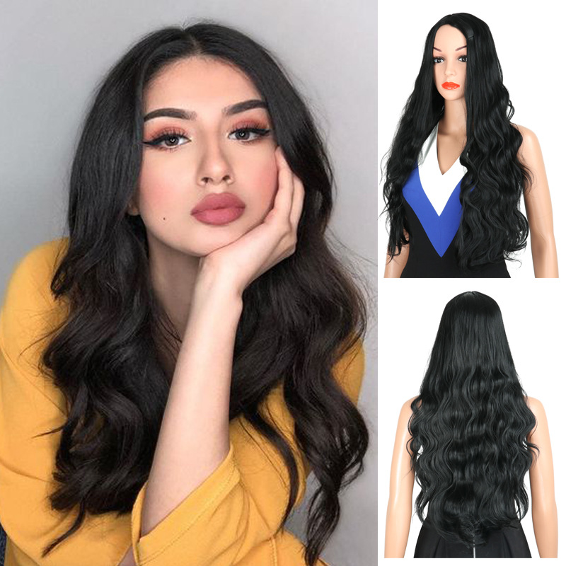 Black Long Hair Wavy Wig Set