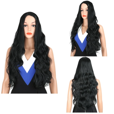 Black Long Hair Wavy Wig Set 02