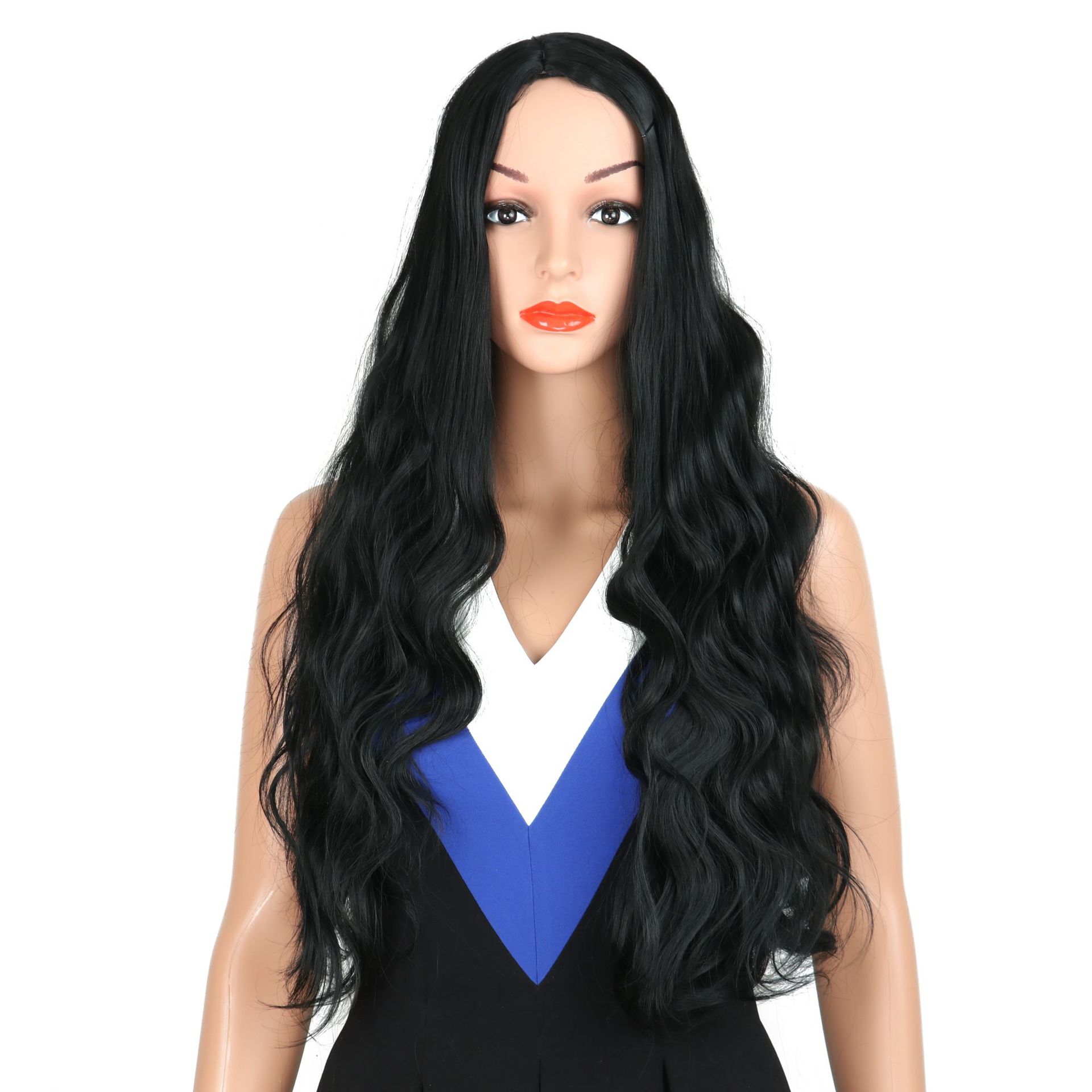 Black Long Hair Wavy Wig Set