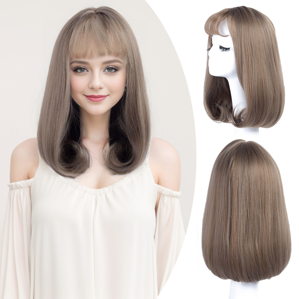 Bob Full Head Wig Air Bangs Inner Button Clavicle Hair