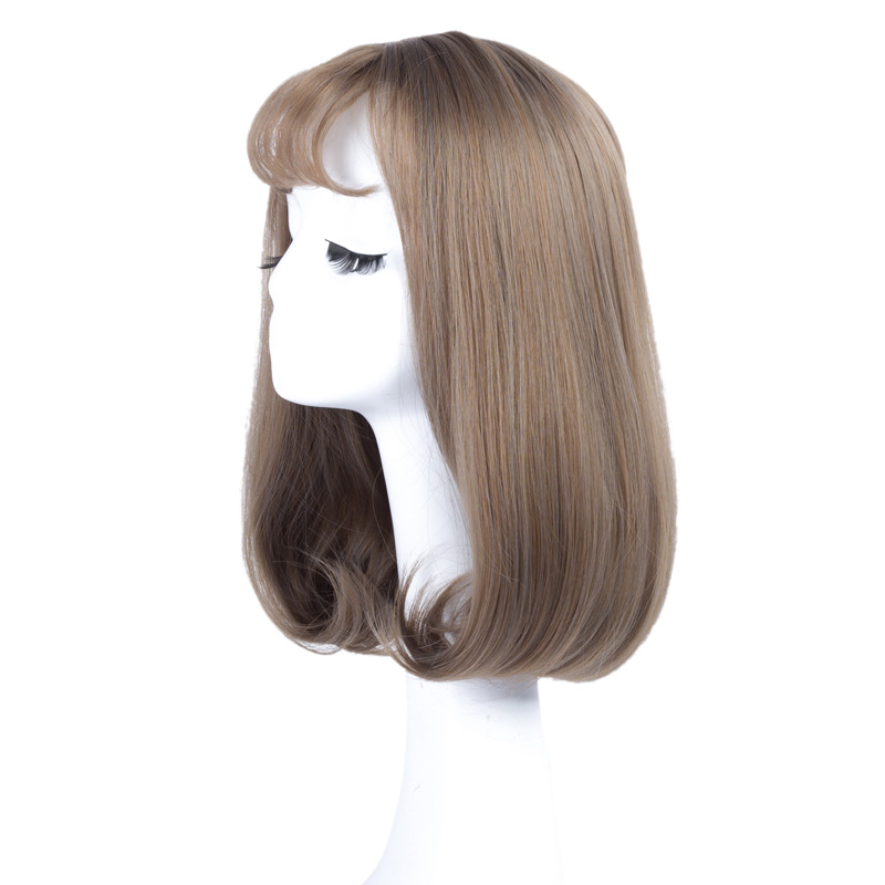 Bob Full Head Wig Air Bangs Inner Button Clavicle Hair