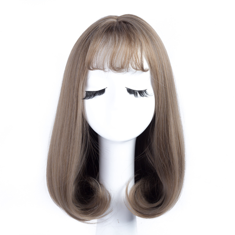 Bob Full Head Wig Air Bangs Inner Button Clavicle Hair