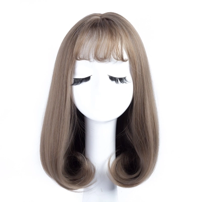 Bob Full Head Wig Air Bangs Inner Button Clavicle Hair 02