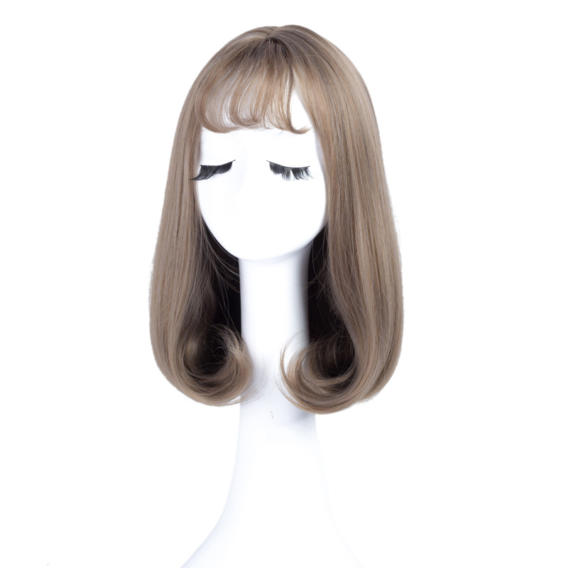 Bob Full Head Wig Air Bangs Inner Button Clavicle Hair