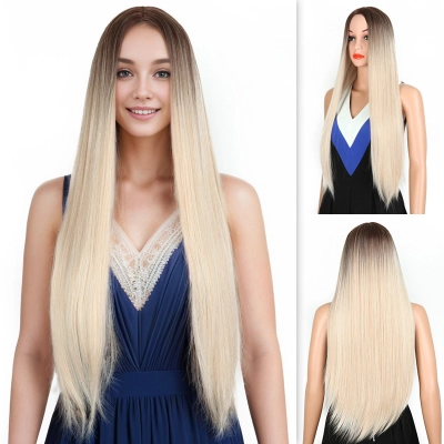 Brown Long Straight Hair Gradient Headband High Temperature Wire 01