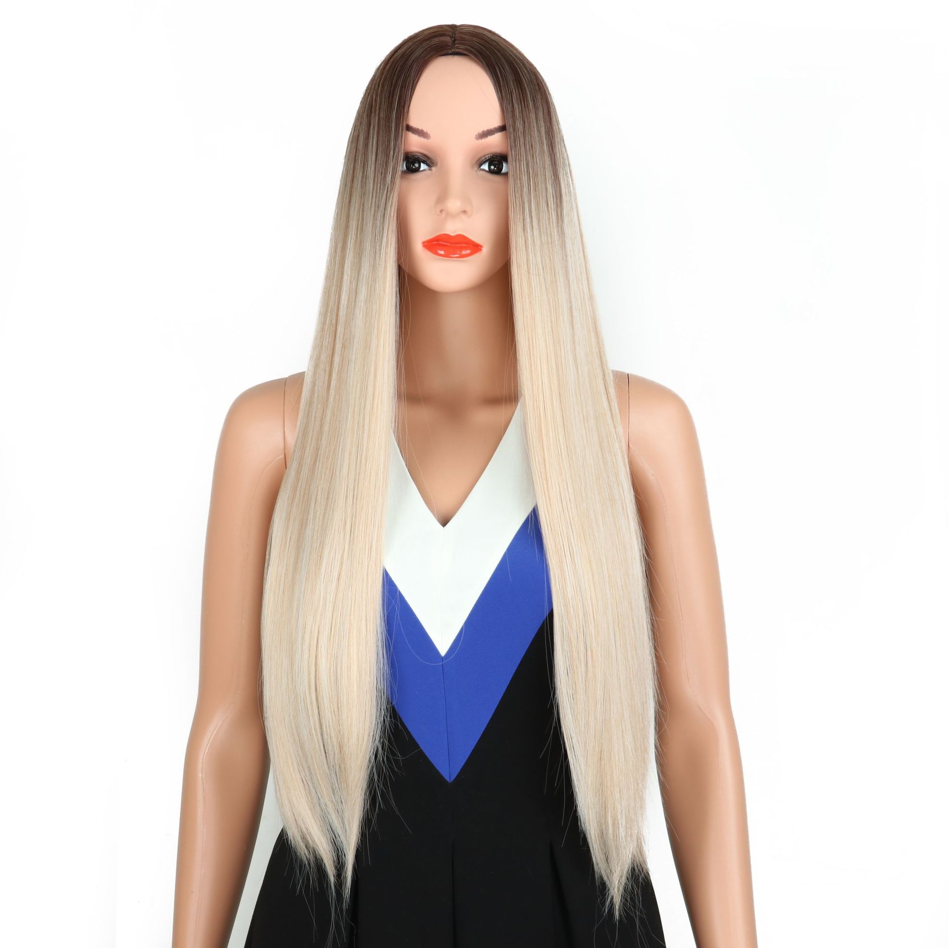 Brown Long Straight Hair Gradient Headband High Temperature Wire