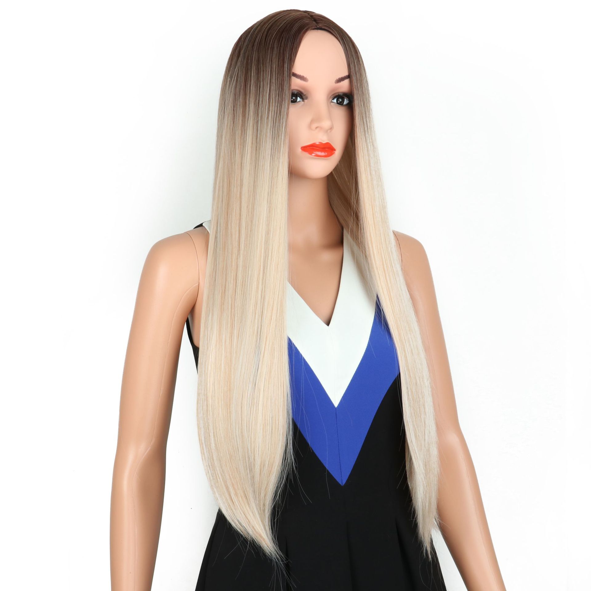 Brown Long Straight Hair Gradient Headband High Temperature Wire