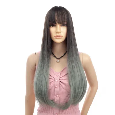 Fashionable Women's Long Straight Hair High Temperature Wire 02