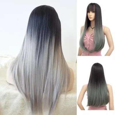 Fashionable Women's Long Straight Hair High Temperature Wire 01