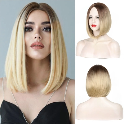 Women's Center Parted Wig for Face Shaving and Straight Hair 01
