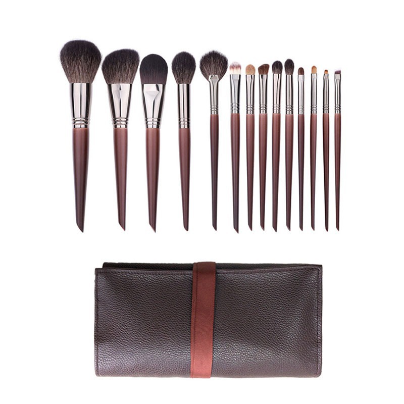 Animal hair makeup brush set 14 soft makeup tools for beginners