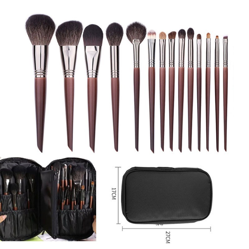 Animal hair makeup brush set 14 soft makeup tools for beginners