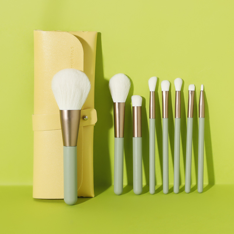 Combination set of eight makeup brushes