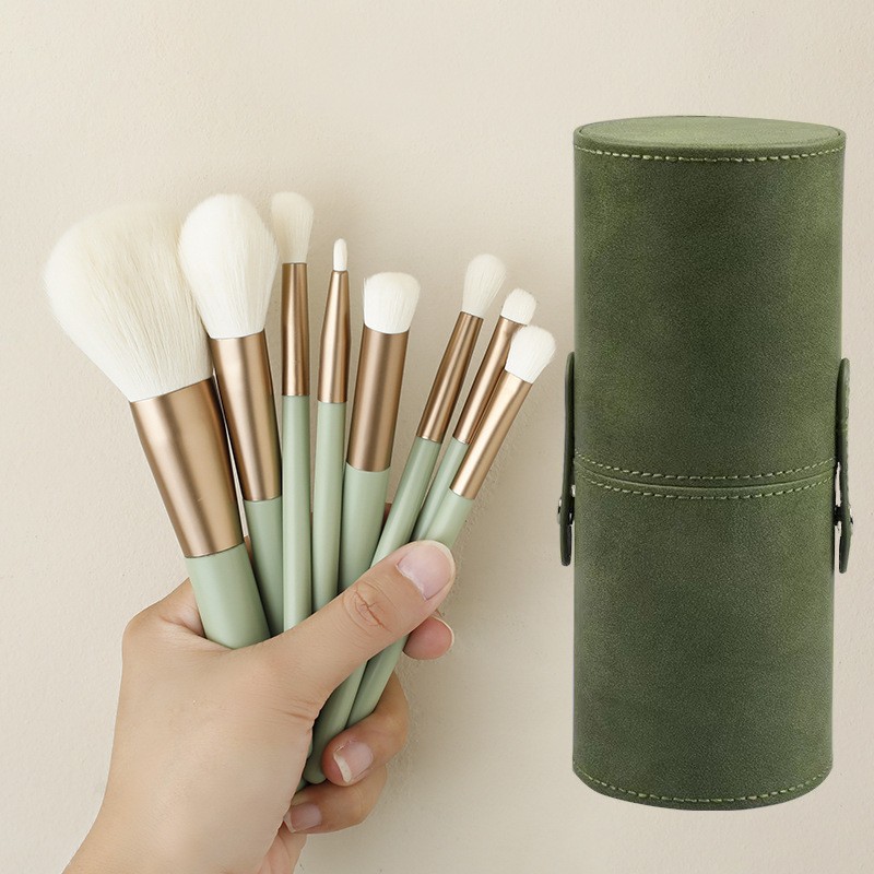 Combination set of eight makeup brushes