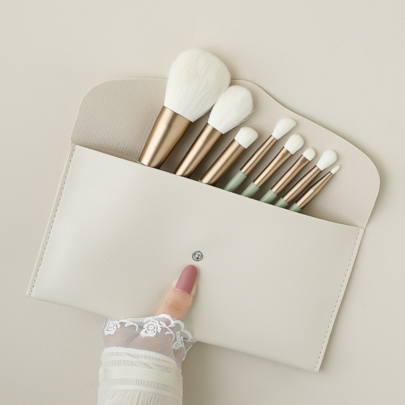 Combination set of eight makeup brushes