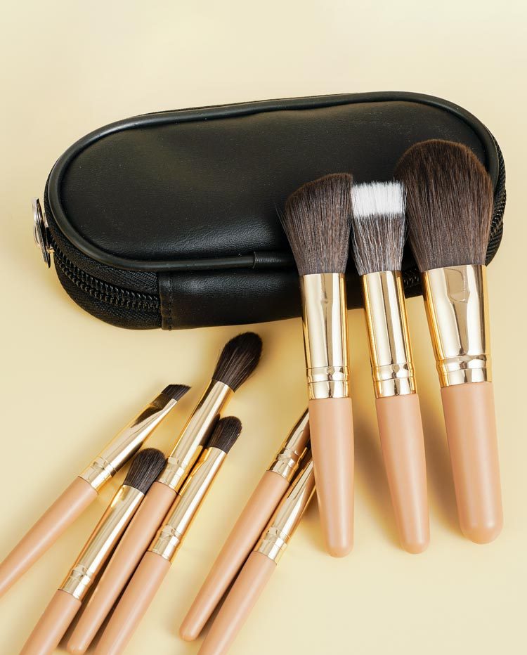 Mini 9-piece makeup brush set for beginners, easy to carry