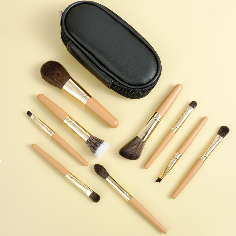Mini 9-piece makeup brush set for beginners, easy to carry