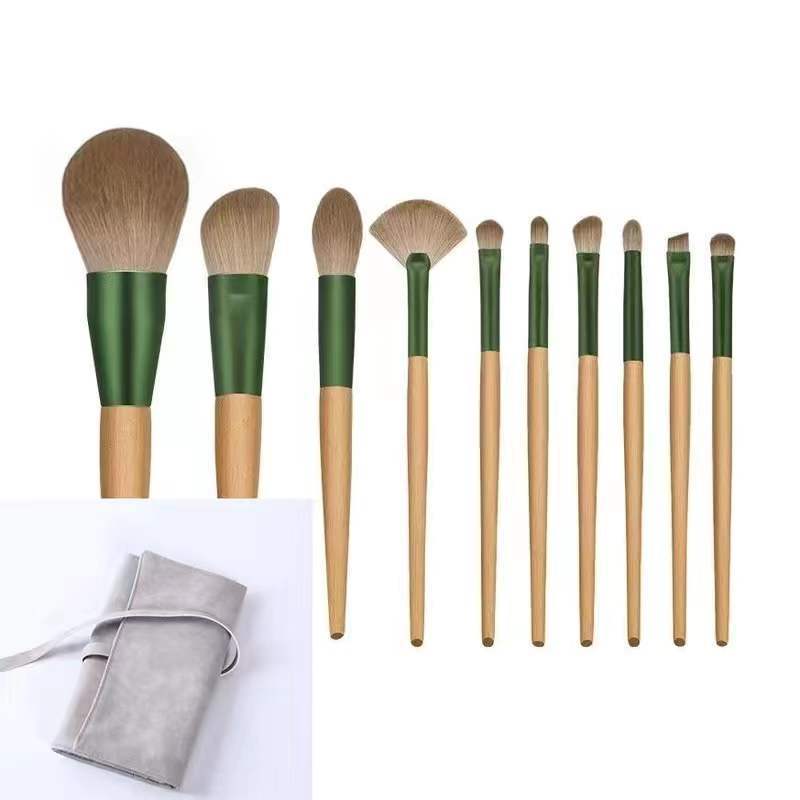 Wooden handle 10 soft bristle makeup brush set