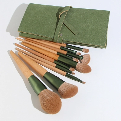 Wooden handle 10 soft bristle makeup brush set 02