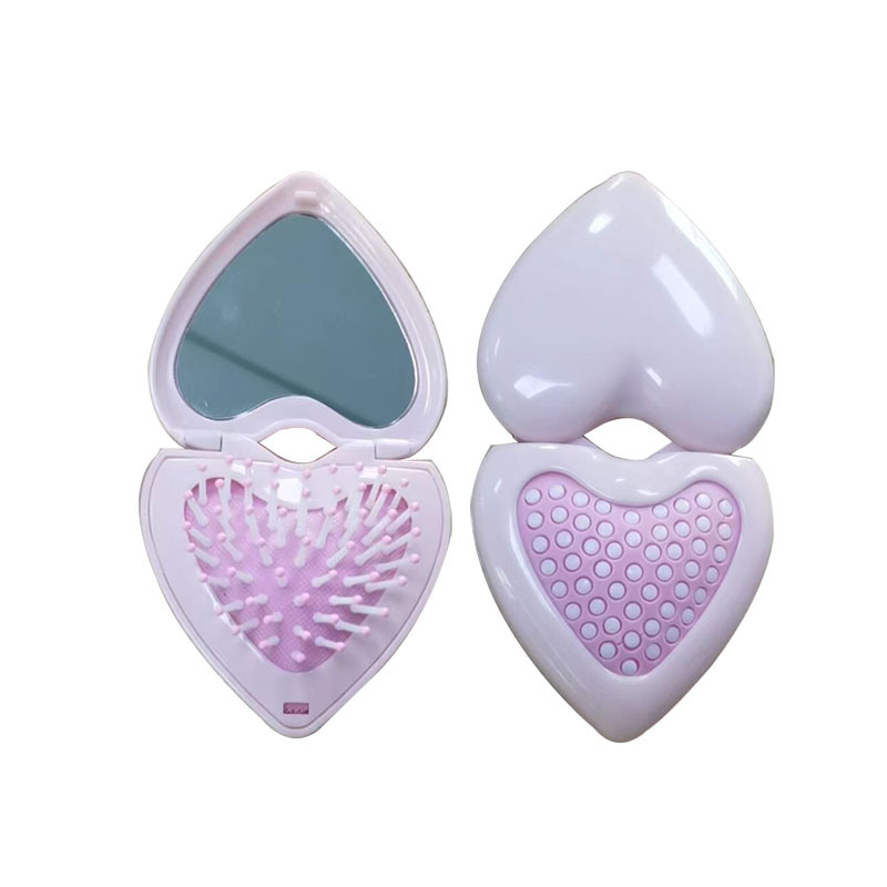 Cute and convenient plastic curved peach heart folding mirror