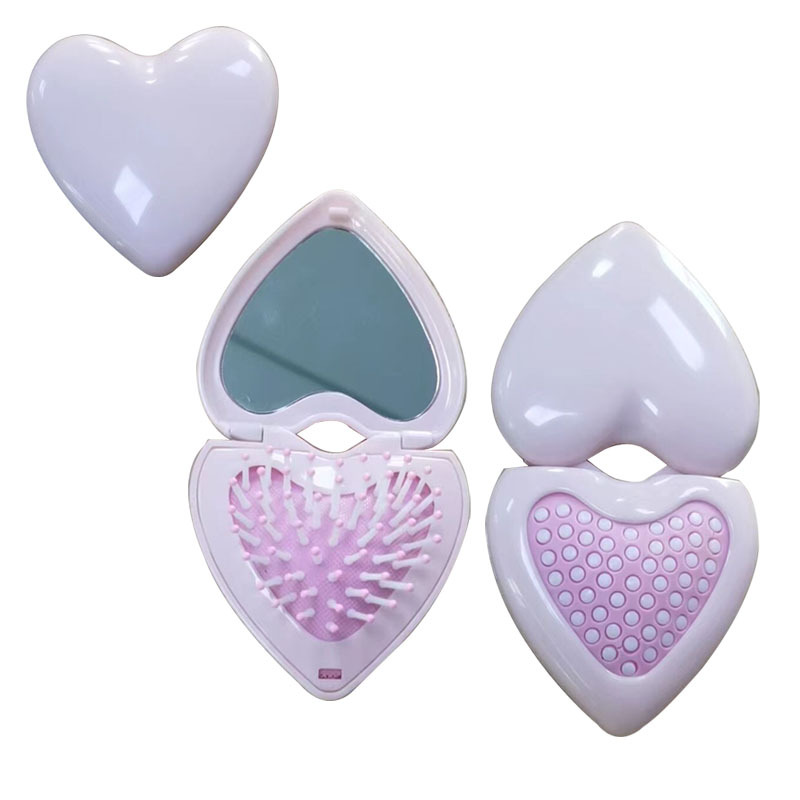 Cute and convenient plastic curved peach heart folding mirror