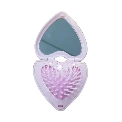 Cute and convenient plastic curved peach heart folding mirror 02