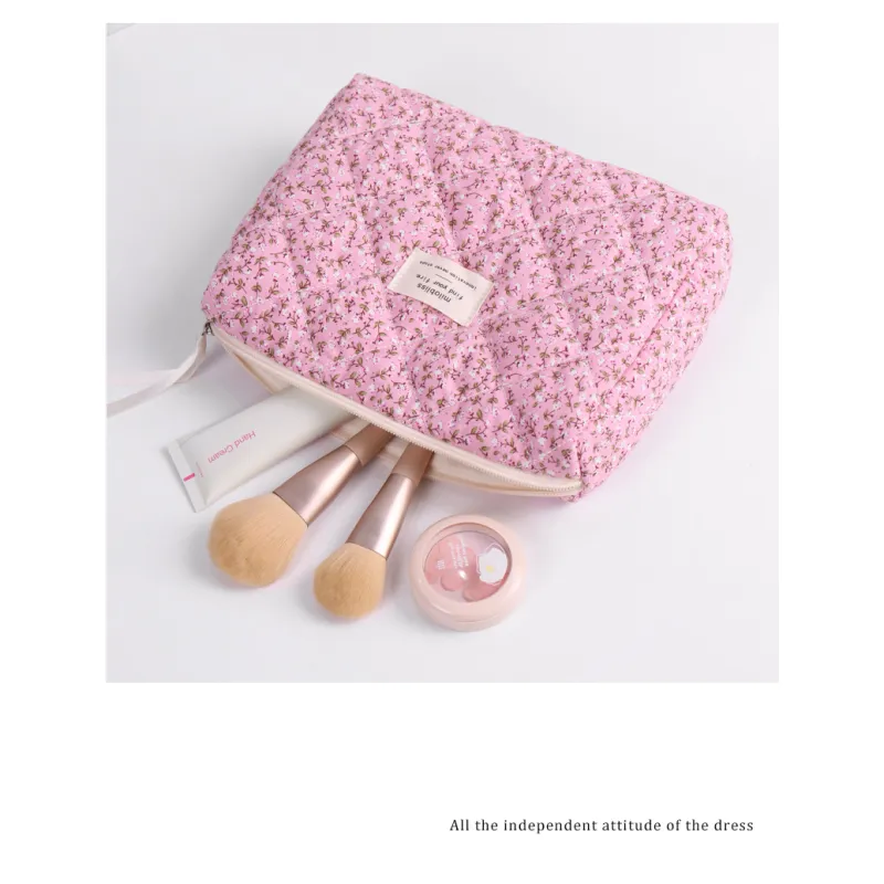 Cherry Cat Quilted Makeup Bag