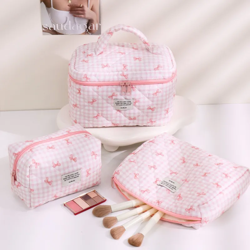 Cherry Cat Quilted Makeup Bag