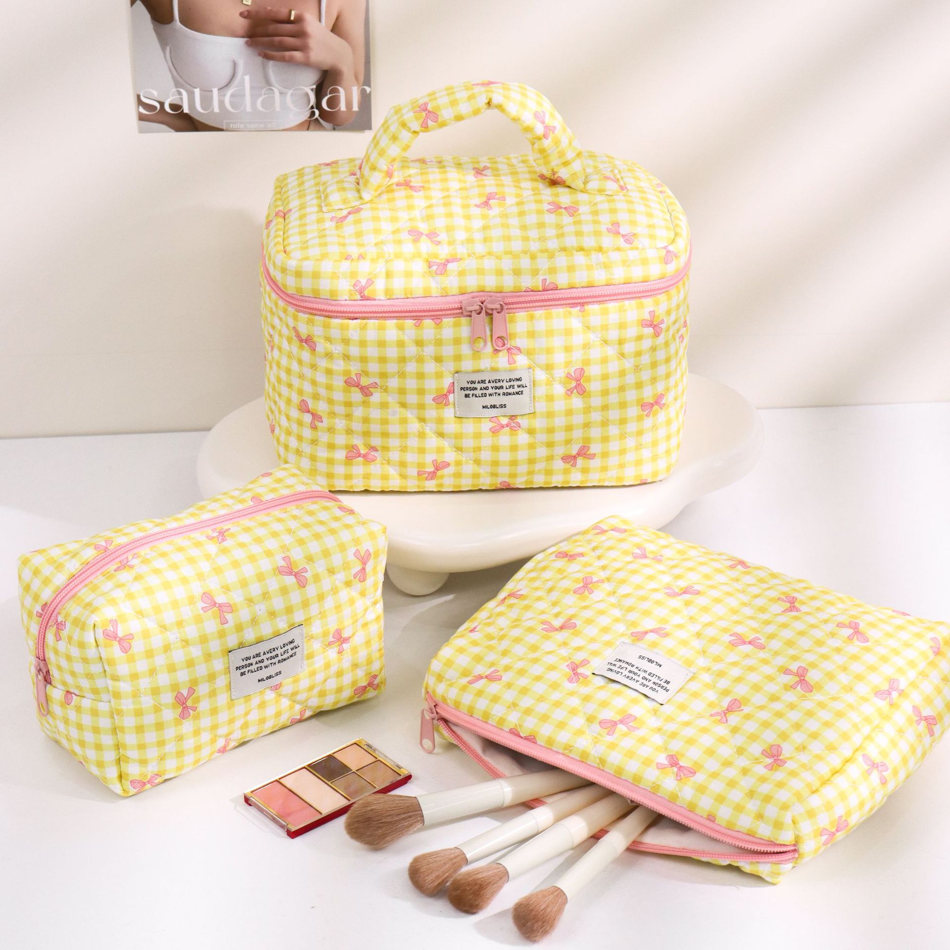 Cherry Cat Quilted Makeup Bag