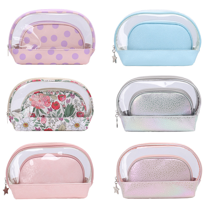 Half circle two-piece multifunctional makeup bag