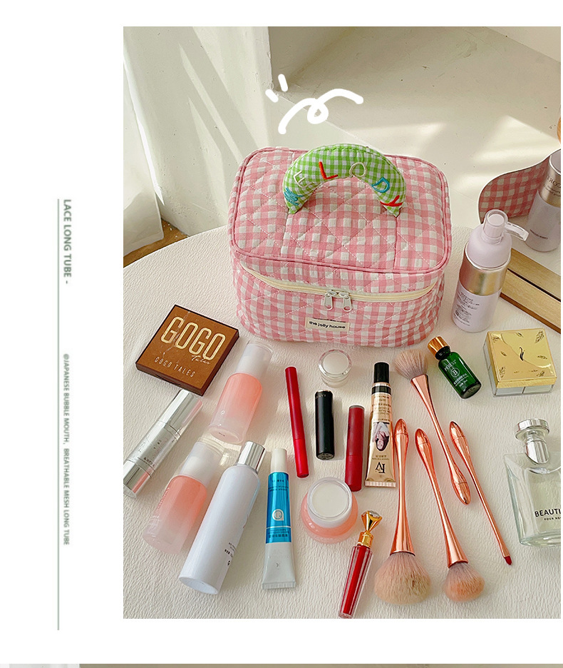 Macaron colored cotton hand-held makeup bag