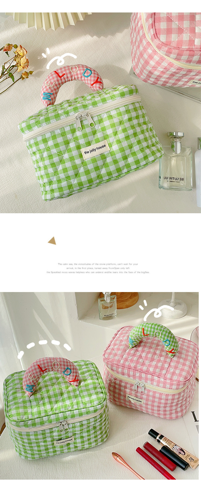Macaron colored cotton hand-held makeup bag