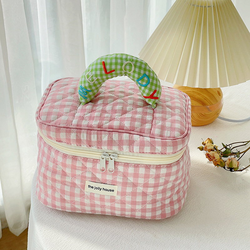 Macaron colored cotton hand-held makeup bag